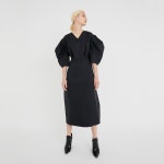 ETCH(에취) PUFF SLEEVE DROP SHOULDER DRESS (BLACK) | S.I.VILLAGE (에스아이빌리지) [ETCH]PUFF SLEEVE DROP SHOULDER DRESS (BLACK) - 