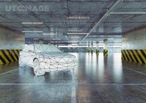 유토이미지 | Low-poly car in the urban empty parking. 3d concept