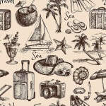유토이미지 | 상세페이지 | 베이직샵 | 20271493 | Travel and vacation vintage seamless pattern. Hand drawn illustration