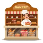 유토이미지 | 상세페이지 | 베이직샵 | 20687734 | Bakery shop design concept with chef in hat standing behind the counter... 