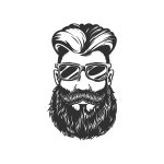 Hipster portrait, handsome male with stylish hairstyle, brutal guy portrait isolated monochrome icon. Vector businessman in eyeglasses... 