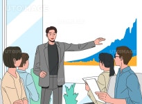 유토이미지 | 중년남성_비즈니스 회의 프리젠테이션 하는 벡터 이미지 일러스트