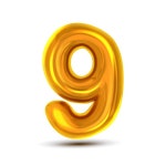 9 Nine Number Vector. Golden Yellow Metal Letter Figure. Digit 9. Numeric Character. Alphabet Typography Design Element. Party Foil... 