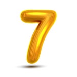 7 Seven Number Vector. Golden Yellow Metal Letter Figure. Digit 7. Numeric Character. Alphabet Typography Design Element. Party Foil... 