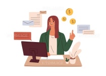 Businesswoman, office worker with finance and accounting documents, mail. Flat vector illustration isolated on white background.