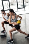 athletic young couple in sportswear training with step platforms in gym | 유토이미지 | 상세페이지 | 베이직샵 | 사진 | 21194653