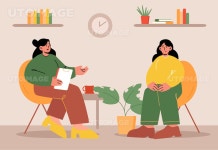 유토이미지 | Depressed woman client visit clinic counseling for psychologist appointment and professional help. Doctor talking... 