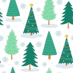 유토이미지 | Christmas tree seamless pattern. Noel with snowflakes, xmas decorated and forest trees. Winter holiday cute tree... 