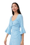 [가니]PRINTED CREPE GATHERED U-NECK MIDI DRESS F7763 STRONG BLUE [W CONCEPT]