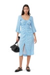 [가니]PRINTED CREPE GATHERED U-NECK MIDI DRESS F7763 STRONG BLUE [W CONCEPT]