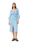 [가니]PRINTED CREPE GATHERED U-NECK MIDI DRESS F7763 STRONG BLUE [W CONCEPT]
