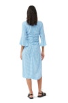 [가니]PRINTED CREPE GATHERED U-NECK MIDI DRESS F7763 STRONG BLUE [W CONCEPT]