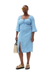 [가니]PRINTED CREPE GATHERED U-NECK MIDI DRESS F7763 STRONG BLUE [W CONCEPT]
