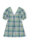 [가니]SEERSUCKER CHECK V-NECK MINI DRESS F7854 LAGOON [W CONCEPT]