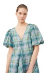 [가니]SEERSUCKER CHECK V-NECK MINI DRESS F7854 LAGOON [W CONCEPT]