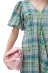 [가니]SEERSUCKER CHECK V-NECK MINI DRESS F7854 LAGOON [W CONCEPT]