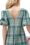 [가니]SEERSUCKER CHECK V-NECK MINI DRESS F7854 LAGOON [W CONCEPT]