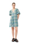 [가니]SEERSUCKER CHECK V-NECK MINI DRESS F7854 LAGOON [W CONCEPT]