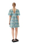 [가니]SEERSUCKER CHECK V-NECK MINI DRESS F7854 LAGOON [W CONCEPT]