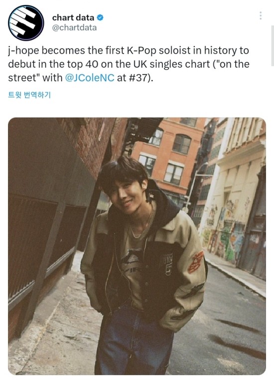 제이홉, 영국 오피셜 차트 2주 연속 차트인! Killin It Girl로 글로벌 인기 증명