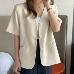 [블루링스] 브이넥 노카라 린넨 반팔자켓 (오트밀) BL-031307 | 자켓 | 주식회사 이픽월드 - 예스24