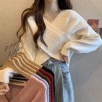 크로스브이넥 크롭 여성니트 가을 겨울 간절기 니트티 KNT8 | 주식회사 오케이마트 - 예스24