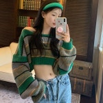 여성 스트라이프 크롭니트 가을 겨울 간절기 아크릴 오프숄더 숏 니트티 KNT2 | 주식회사 오케이마트 - 예스24