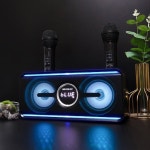 [머레이] 레인보우LED 블루투스스피커 듀얼 노래방마이크 세트 BLUE-LINE + LED미러볼 - 예스24