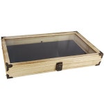  Home Décor Home Décor Accents 15 x 8 1/2 x 2 1/8 Home Mooca Large Natural Wood TEMPERED Glass Top Lid Metal Clip Jewelry... 
