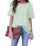 Blooming Jelly Womens Chiffon Blouse Summer Casual Round Neck Short Sleeve Pom Pom Shirts Top at Amazon Women’s Clothing store