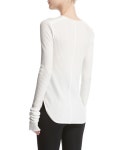 Helmut Lang Corded Rib-Knit Long-Sleeve Cotton Top, White