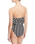 Milly Ruffle-Top Striped One-Piece Bandeau Swimsuit