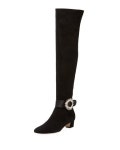 Manolo Blahnik Abau Over-The-Knee Boots w/Crystal Buckle 