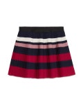 Gucci Striped Silk-Blend Pleated Skirt, Blue/Red/White, Size 6-12