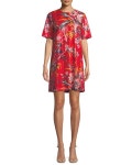 Diane von Furstenberg Sequined Floral-Print Short-Sleeve Shift Dress