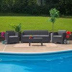 Lowes for Courtyard Casual Courtyard Casual Avalon 4 Piece Heather Gray FSC Teak Seating Group with Sofa, Coffee Table and 2... 