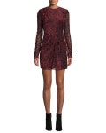 Saint Laurent Jewel-Neck Long-Sleeve Leopard-Devore Mini Cocktail Dress