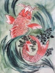 Koifish and pine tree Painting by Ksenia Lutsenko | Saatchi Art Koifish and pine tree Painting