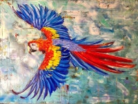 Printmaking by Marina Skromova | Saatchi Art South Korea FREEDOM - Unique oil painting with a red parrot  gift for men.... 