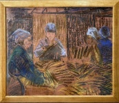 In a fish factory in Chukotka, Pastel, Oak frame Painting by... K. In a fish factory in Chukotka, Pastel, Oak frame Painting