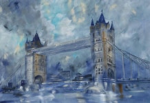 London bridge 110x160 cm Large impressionism acrylic painting on unstretched canvas S049 Painting by Ksavera Art | Saatchi Art... 