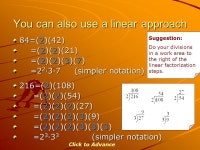 Reducing Numeric Fractions Turn Mystery Mystery into Mastery C2006 – DW Vandewater Click to Advance Suggestion: Work with... 