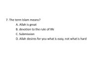 Islamic Empires Pretest 1.One obligation of a Muslim is to make at least one trip to _________. A. Medina B. Baghdad C. Delhi D.... 