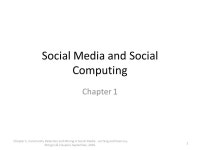 Social Media and Social Computing Chapter 1 1 Chapter 1, Community Detection and Mining in Social Media. Lei Tang and Huan Liu... 