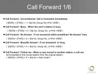 Basic Features & Advanced Features ARIA IP CO Line Access Incoming call ring Assignment Rerouting Features Call Forward Call... 