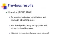 Linear-time construction of CSA using o(n log n)-bit working space for large alphabets Joong Chae Na School of Computer Sci.... 