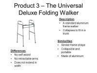 Week 4 Deliverables Team Highlander. Patent 1-Motorized Walker Pat No Date 12/08/1992 A motorized walker includes a base upon... 