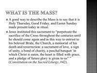 Religion 2.  By the end of this class, the students will...  Recognize the general parts of the Mass: Liturgy of the Word. -  ppt... 