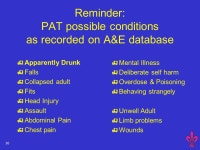 1 PAT 2009 with clinical signs and blood alcohol concentrations. ‘Make the Connection’ Prof. Robin Touquet & Adrian Brown RMN... 