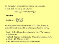 Hyperdeterminants Fort Collins, 5/11/05. Let A be a n  n matrix det A:=   S n  (  )a 1  (1)... a n  (n) Its basic property is Det... 